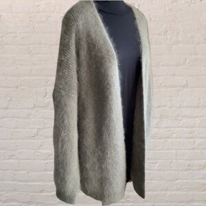WHITEA ANNIE Soft olive green chunky rib fluffy knit Cardigan pockets oversize